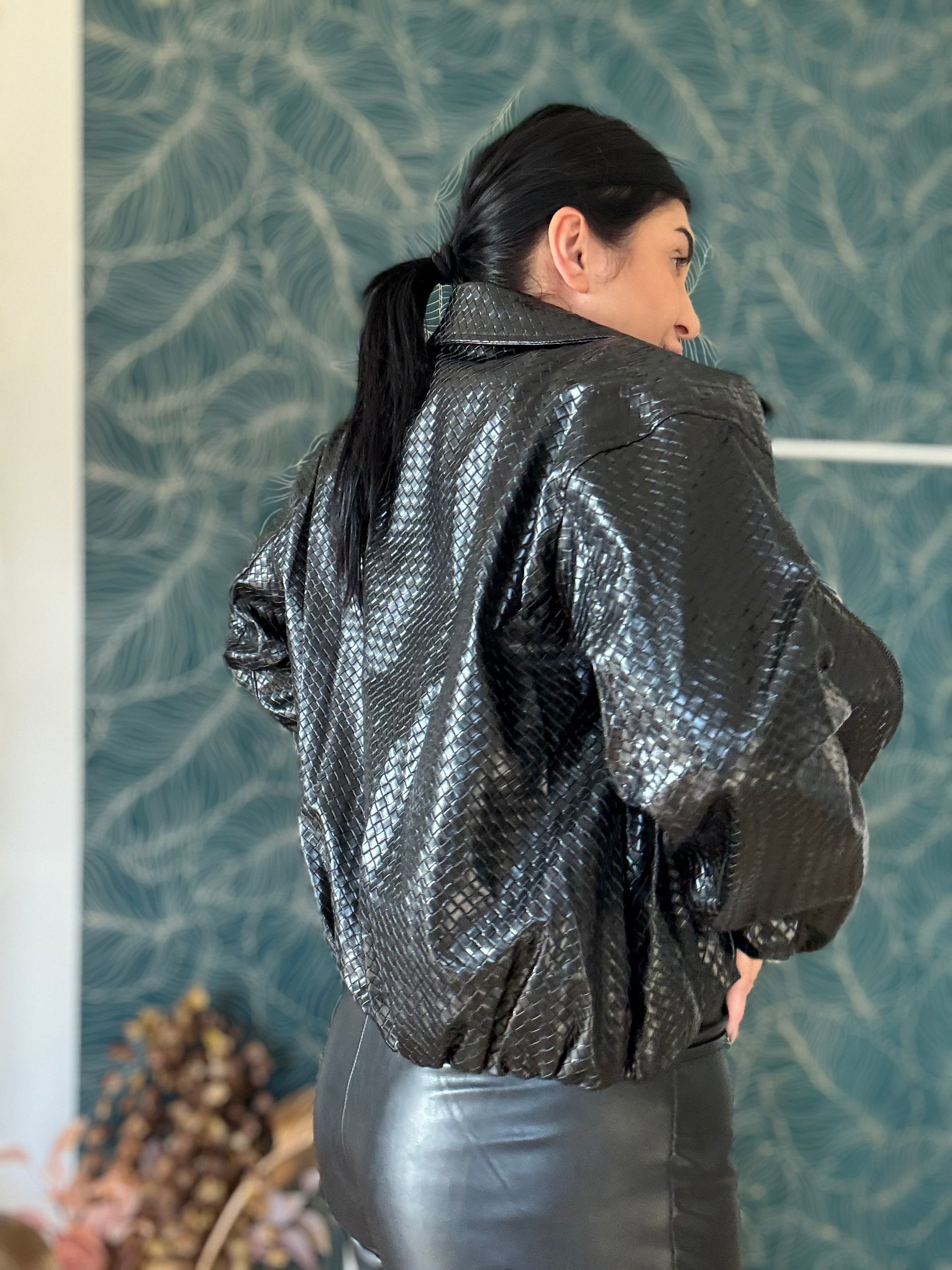 Giacca Ecopelle Braided Nera
